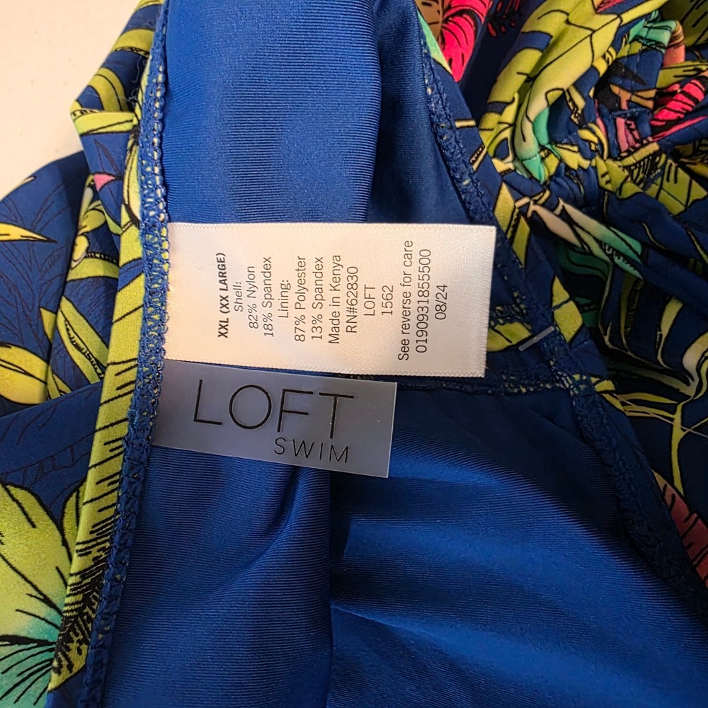 Loft Swim Blue Tropical Floral Ruched One Piece Swimsuit XXL NWT - Picture 3 of 8